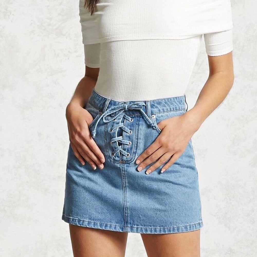 Forever 21 lace-up denim mini skirt